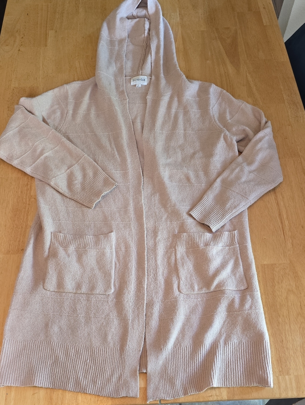 Hooded Open-Front Long Cardigan - Light Blush